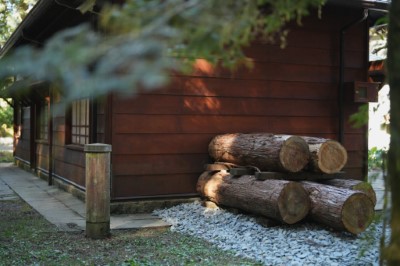 林業故事館重現林場中原木剛伐下、在戶外堆置乾燥的「林場感」